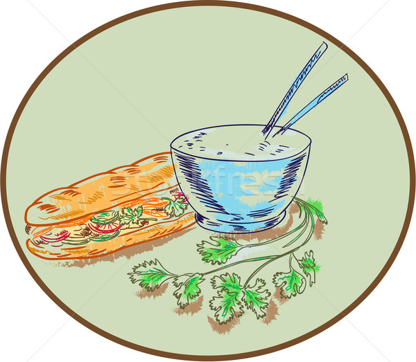 Sandwich Reis Schüssel Zeichnung Skizze Stil Stock foto © patrimonio
