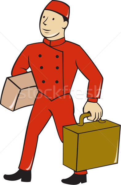 Bellboy Bellhop Carry Luggage Cartoon Stock photo © patrimonio