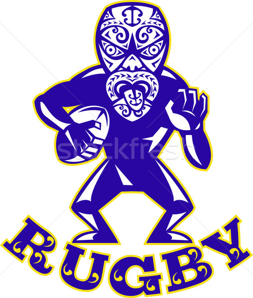 Maori Mask Rugby Player Running With Ball Fending Stock photo © patrimonio