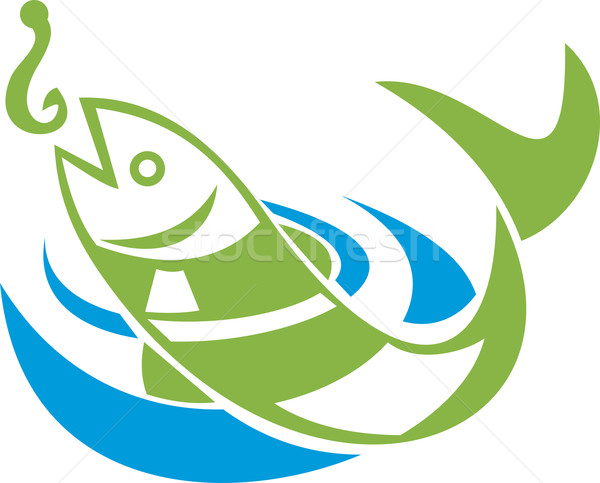 рыбы прыжки приманка крюк ретро иллюстрация Сток-фото © patrimonio