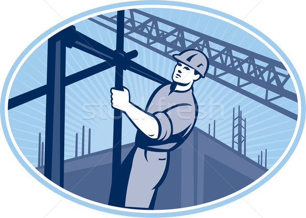 Travailleur de la construction échafaudage rétro illustration travail bâtiments [[stock_photo]] © patrimonio