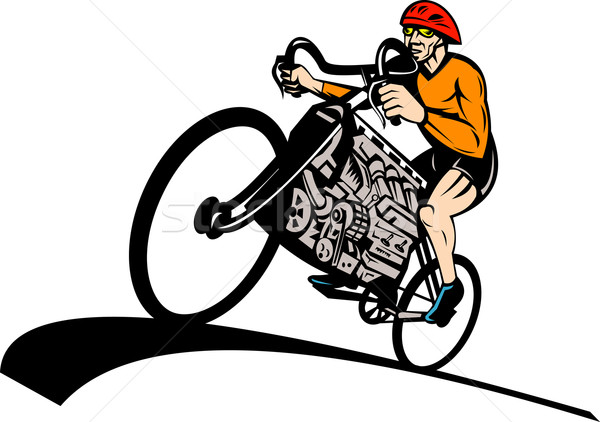 Cyclist riding racing bicycle with v8 car engine Stock photo © patrimonio