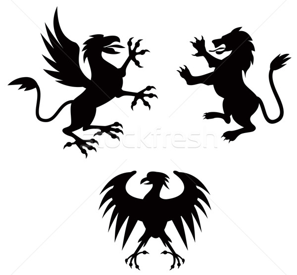 Griffioen leeuw silhouet illustratie gier ingesteld Stockfoto © patrimonio