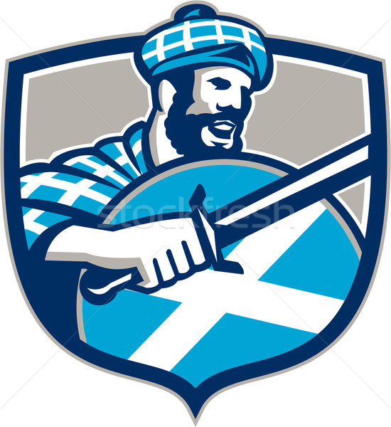 Highlander Scotsman Sword Shield Retro Stock photo © patrimonio