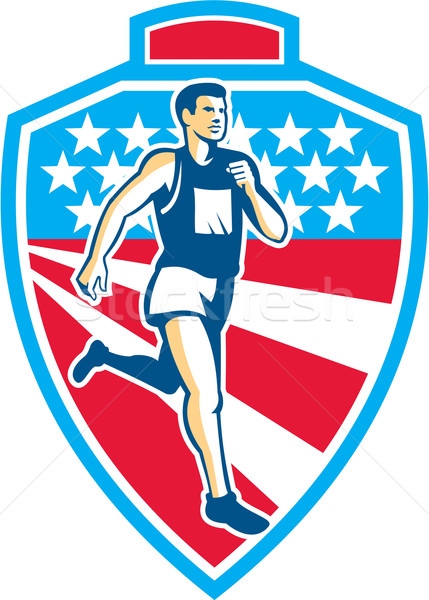 アメリカン マラソン ランナー を実行して シールド レトロな ストックフォト © patrimonio