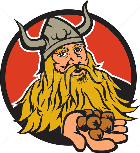 Viking Handing Hazelnut Circle Retro Stock photo © patrimonio