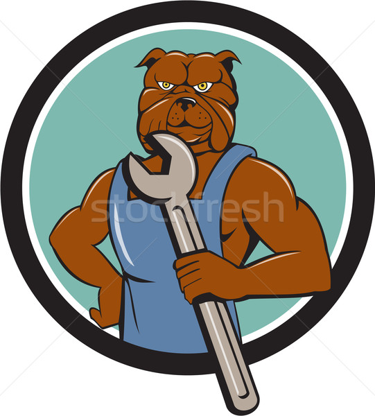 Bulldog monteur sleutel cirkel cartoon Stockfoto © patrimonio