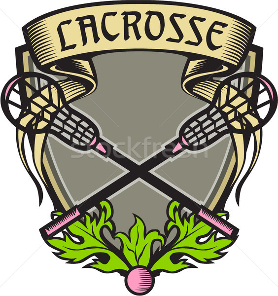 Crossed Lacrosse Stick Coat of Arms Crest Woodcut Stock photo © patrimonio