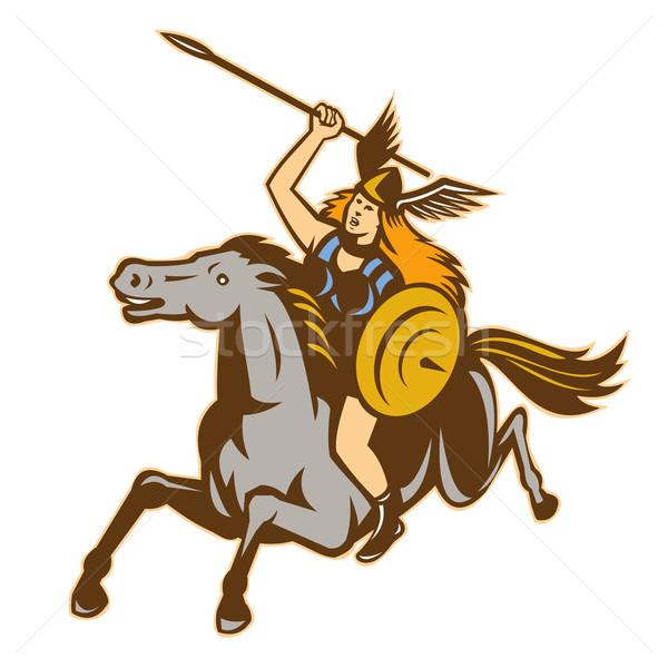 Amazon Krieger Pferd Illustration Mythologie weiblichen Stock foto © patrimonio