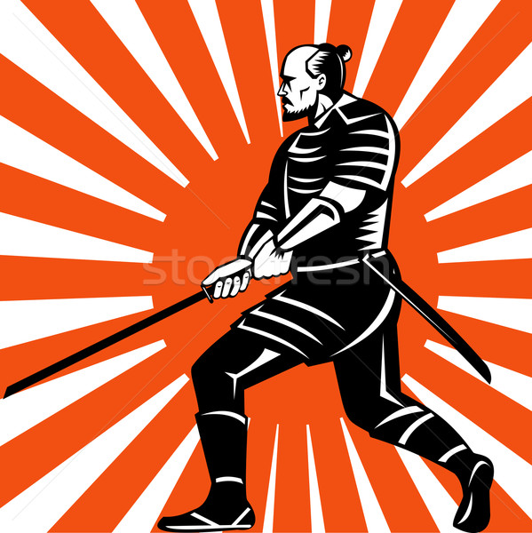 samurai warrior with sword in fighting stance Stock photo © patrimonio