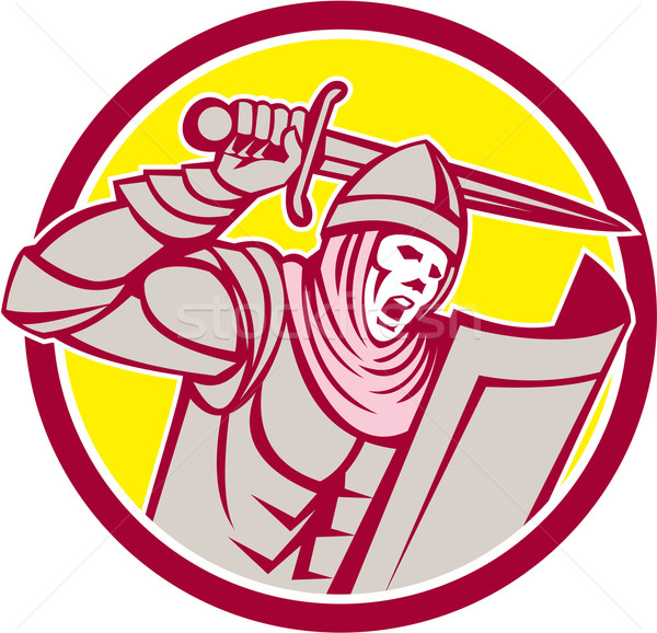Crusader Knight With Sword and Shield Circle Retro Stock photo © patrimonio