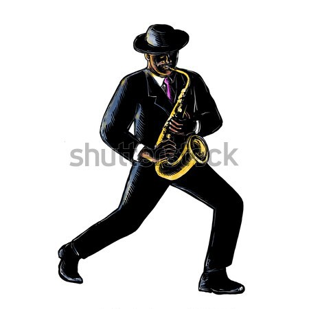 Jazz Musiker spielen Saxophon Retro Stil Stock foto © patrimonio