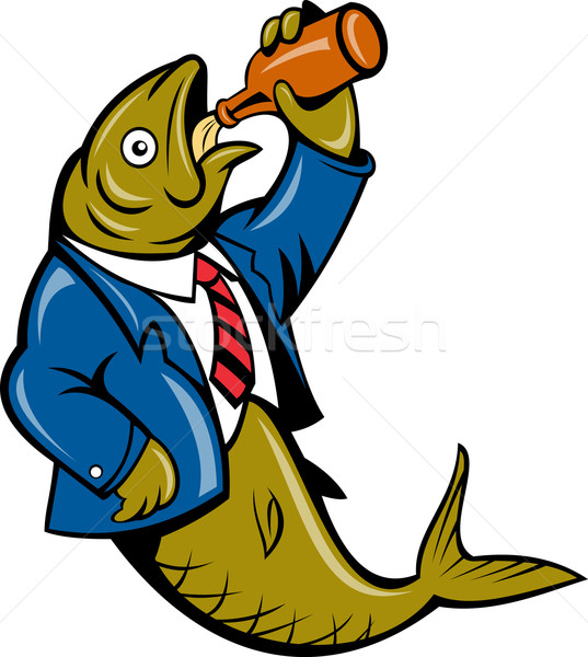 Fisch Business Anzug trinken Bierflasche Illustration Stock foto © patrimonio