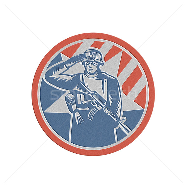 Metallic American Soldier Salute Holding Rifle Retro Stock photo © patrimonio