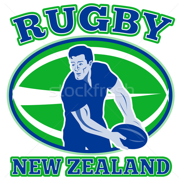 Rugby Vorderseite Ball New Zealand Retro-Stil Illustration Stock foto © patrimonio