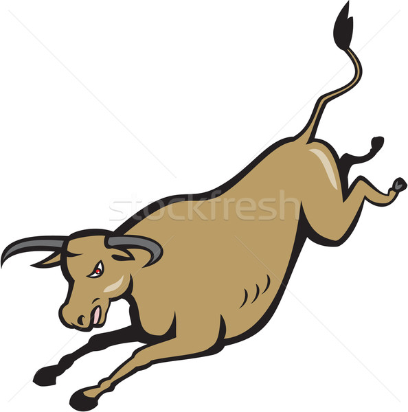 Stock foto: Texas · Stier · springen · Karikatur · Illustration · Vorderseite