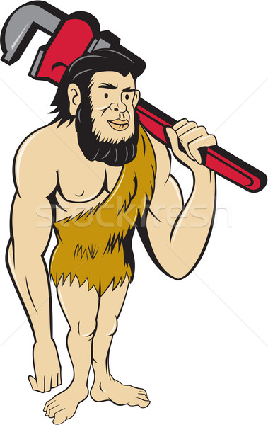 Neanderthal CaveMan Plumber Monkey Wrench Cartoon Stock photo © patrimonio