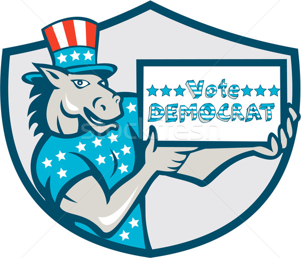 Vote Democrat Donkey Mascot Shield Cartoon Stock photo © patrimonio