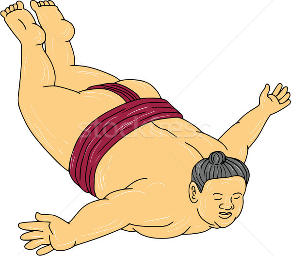 Japanese Sumo Wrestler Skydiving Drawing Stock photo © patrimonio