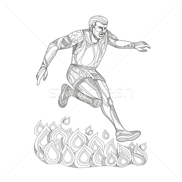 Obstacle Racer Jumping Fire Doodle Art Stock photo © patrimonio