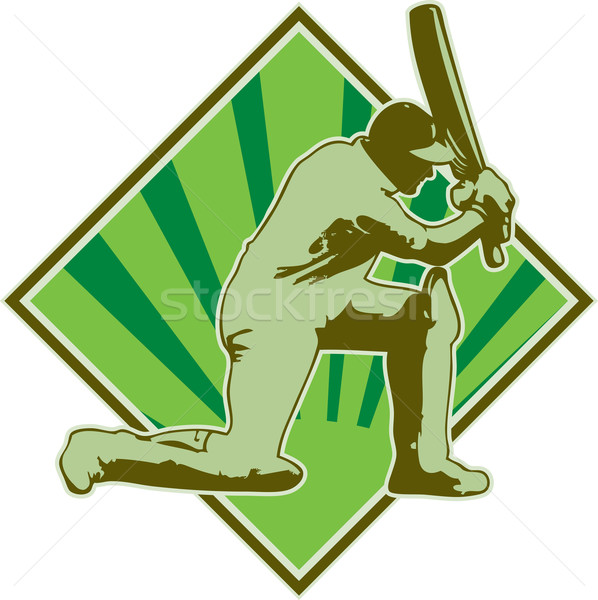 cricket player batsman batting retro Stock photo © patrimonio