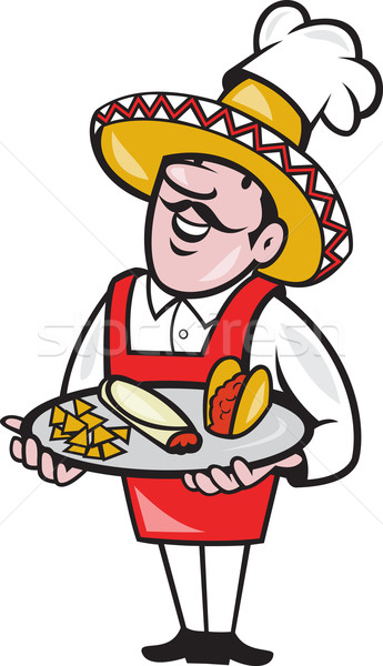 Mexican Chef Cook Plate Tacos Burrito Corn Chips Stock photo © patrimonio