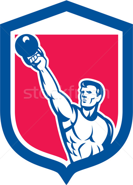 Weightlifter Lifting Kettlebell Shield Retro Stock photo © patrimonio