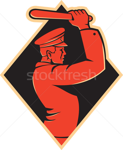 Policeman Striking Baton Nightstick Retro Stock photo © patrimonio