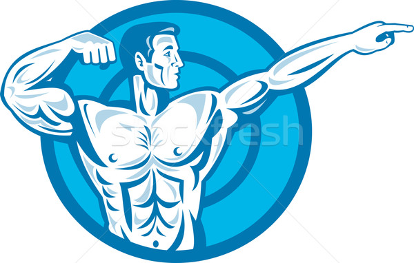 Культурист мышцы указывая сторона ретро иллюстрация Сток-фото © patrimonio