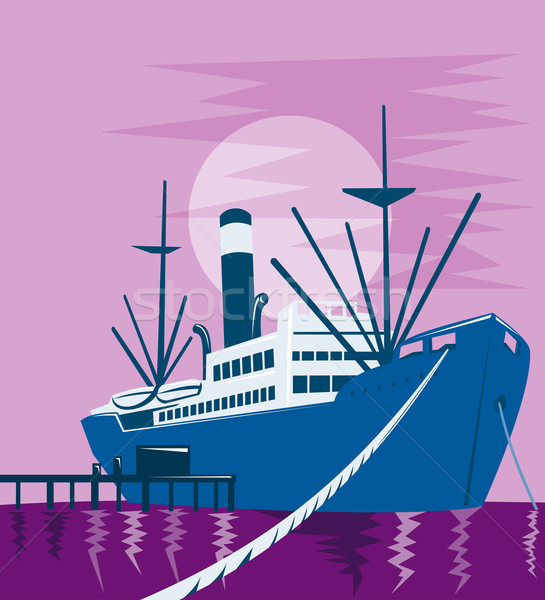 Frachtschiff Illustration Pier Retro-Stil Meer Ozean Stock foto © patrimonio