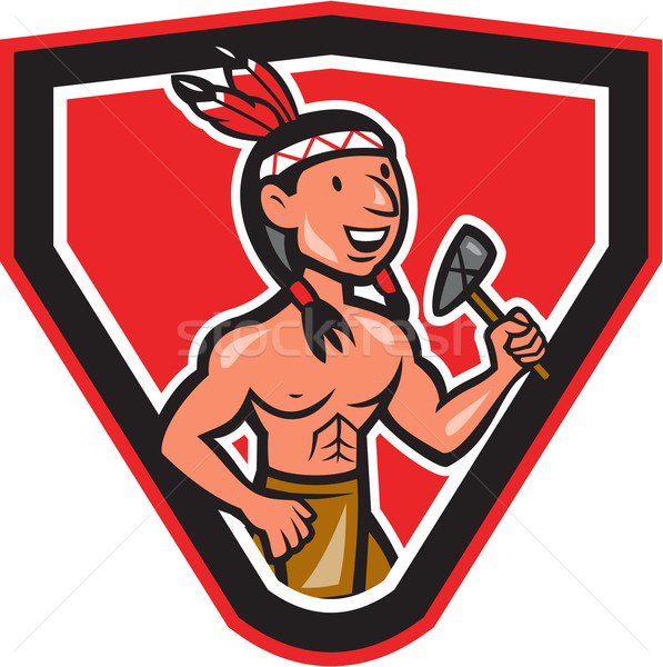 Native American Holding Tomahawk Cartoon Stock photo © patrimonio