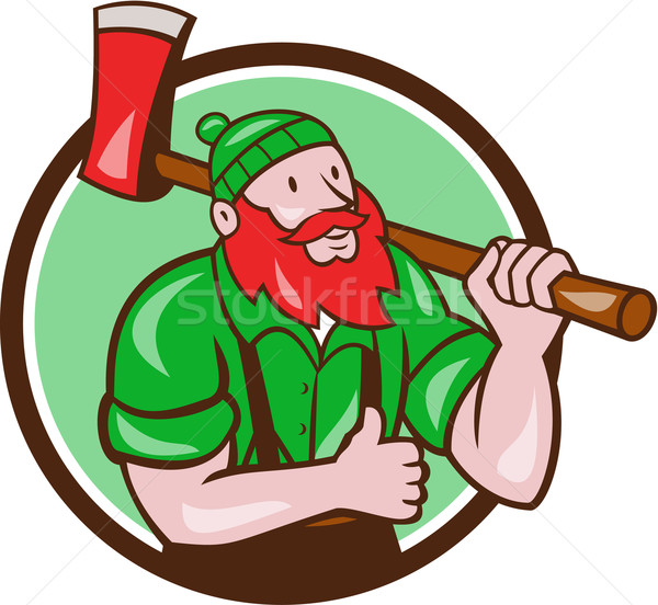 Paul Bunyan Lumberjack Axe Thumbs Up Circle Cartoon Stock photo © patrimonio