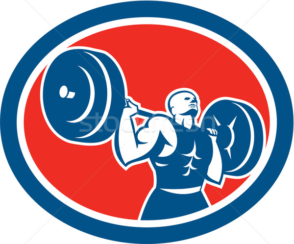 Weightlifter Lifting Barbell Circle Retro Stock photo © patrimonio