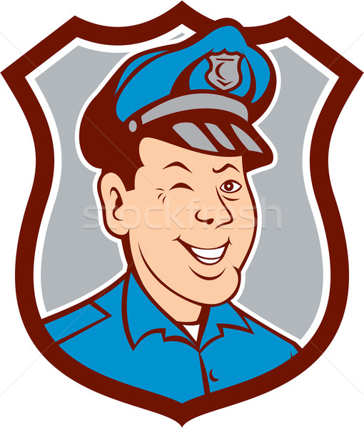 Policjant uśmiechnięty tarcza cartoon ilustracja Zdjęcia stock © patrimonio