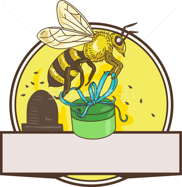 Bee Carrying Gift Box Skep Circle Drawing Stock photo © patrimonio