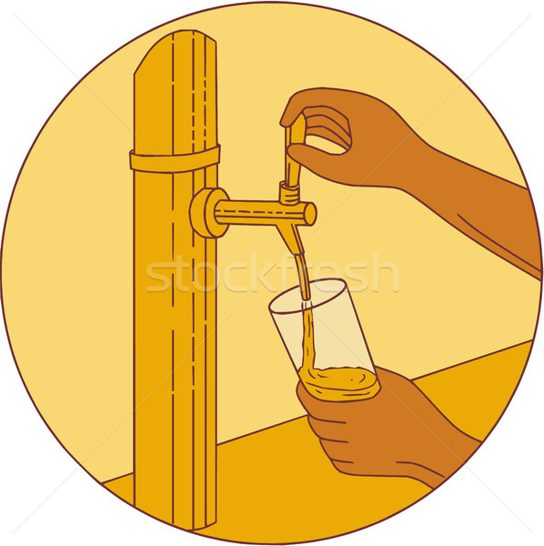 Hand Holding Glass Pouring Beer Tap Circle Drawing Stock photo © patrimonio