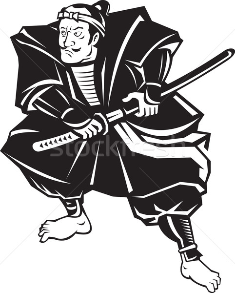 Samurai warrior with katana sword fighting stance Stock photo © patrimonio