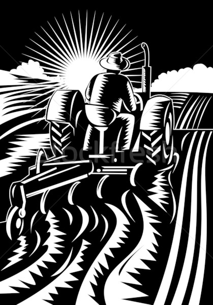 Landwirt fahren Jahrgang Zugmaschine Illustration Bauernhof Stock foto © patrimonio
