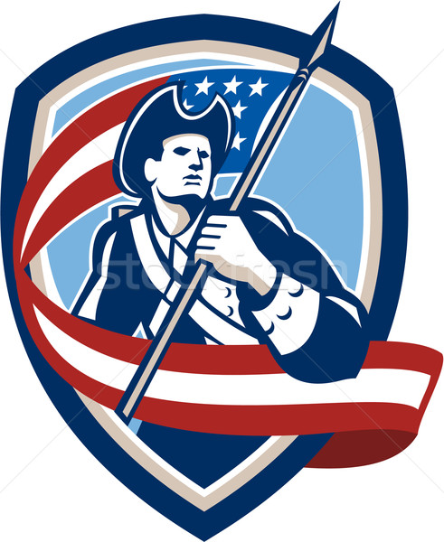 American Patriot Soldier Waving Flag Shield Stock photo © patrimonio