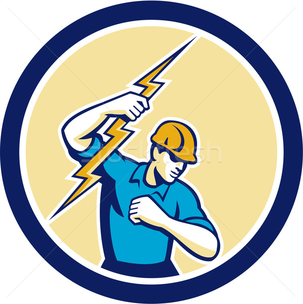 Electrician Holding Lightning Bolt Side Circle Stock photo © patrimonio