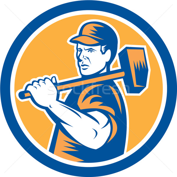 Union Worker Holding Sledgehammer Circle Retro Stock photo © patrimonio