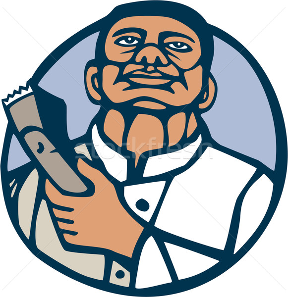 Barber Hair Clipper Scissors Circle Linocut Stock photo © patrimonio