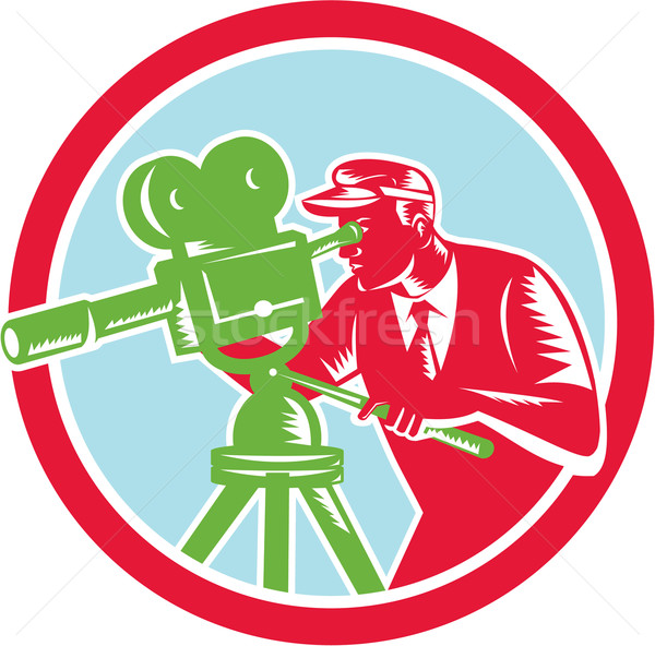 Cameraman Vintage Movie Camera Woodcut Stock photo © patrimonio