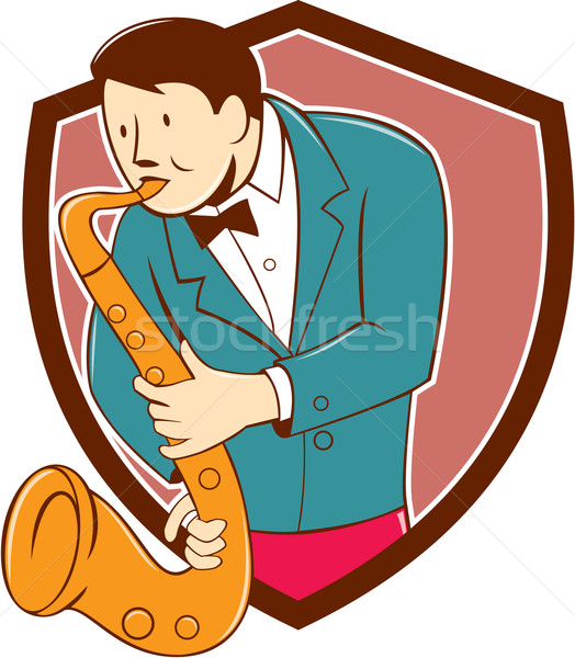 Musician Playing Saxophone Shield Cartoon Stock photo © patrimonio