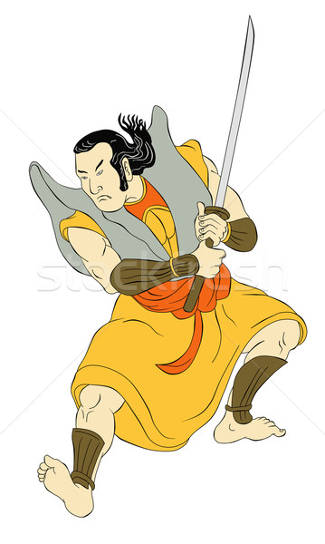 Samurai krijger zwaard vechten houding illustratie Stockfoto © patrimonio