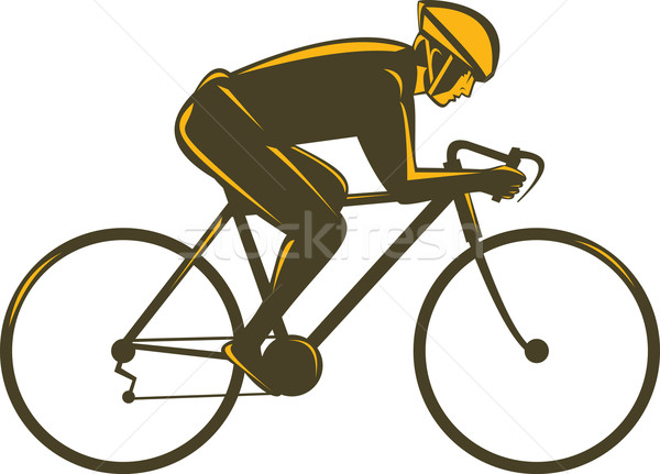 Foto stock: Ciclista · equitação · bicicleta · lado · ilustração · homem
