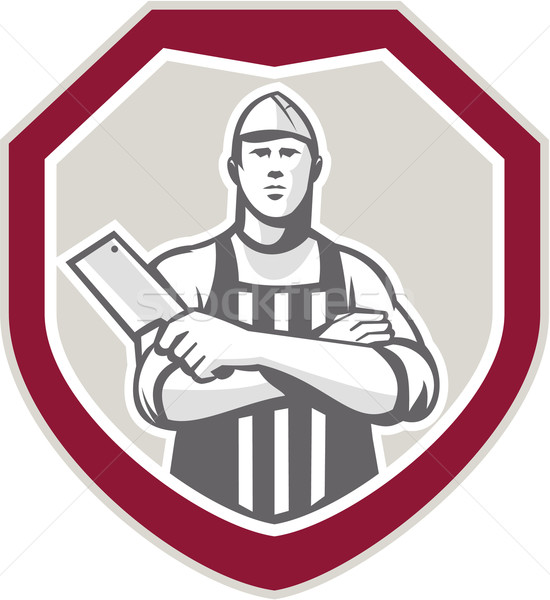 Butcher With Meat Cleaver Shield Retro Stock photo © patrimonio