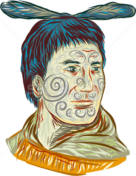 Maori Chieftain Warrior Head Drawing Stock photo © patrimonio