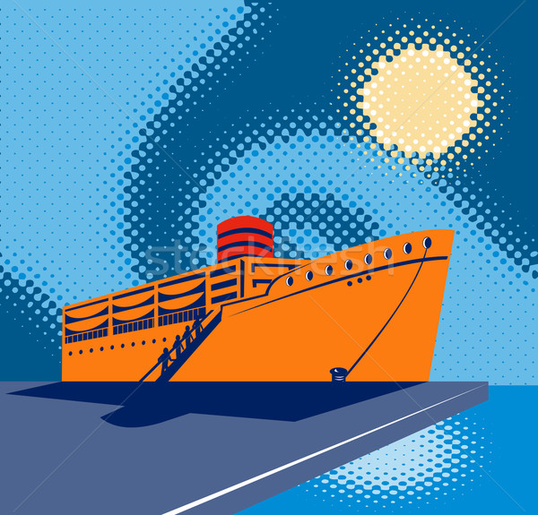 Statek towarowy ilustracja molo w stylu retro morza łodzi Zdjęcia stock © patrimonio