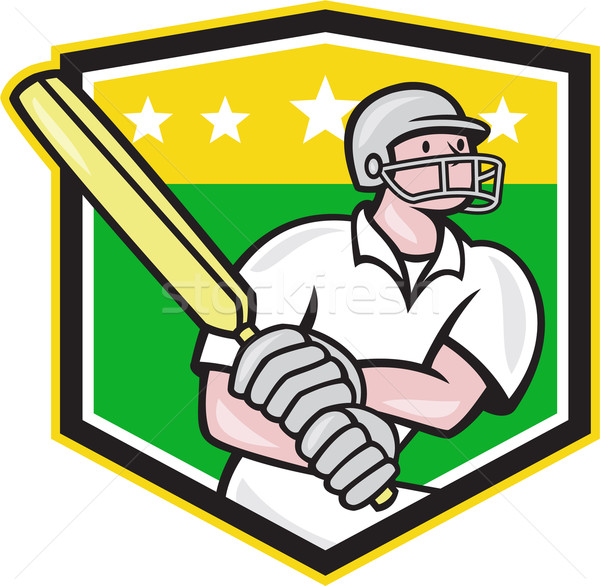 Cricket Player Batsman Batting Shield Star Stock photo © patrimonio